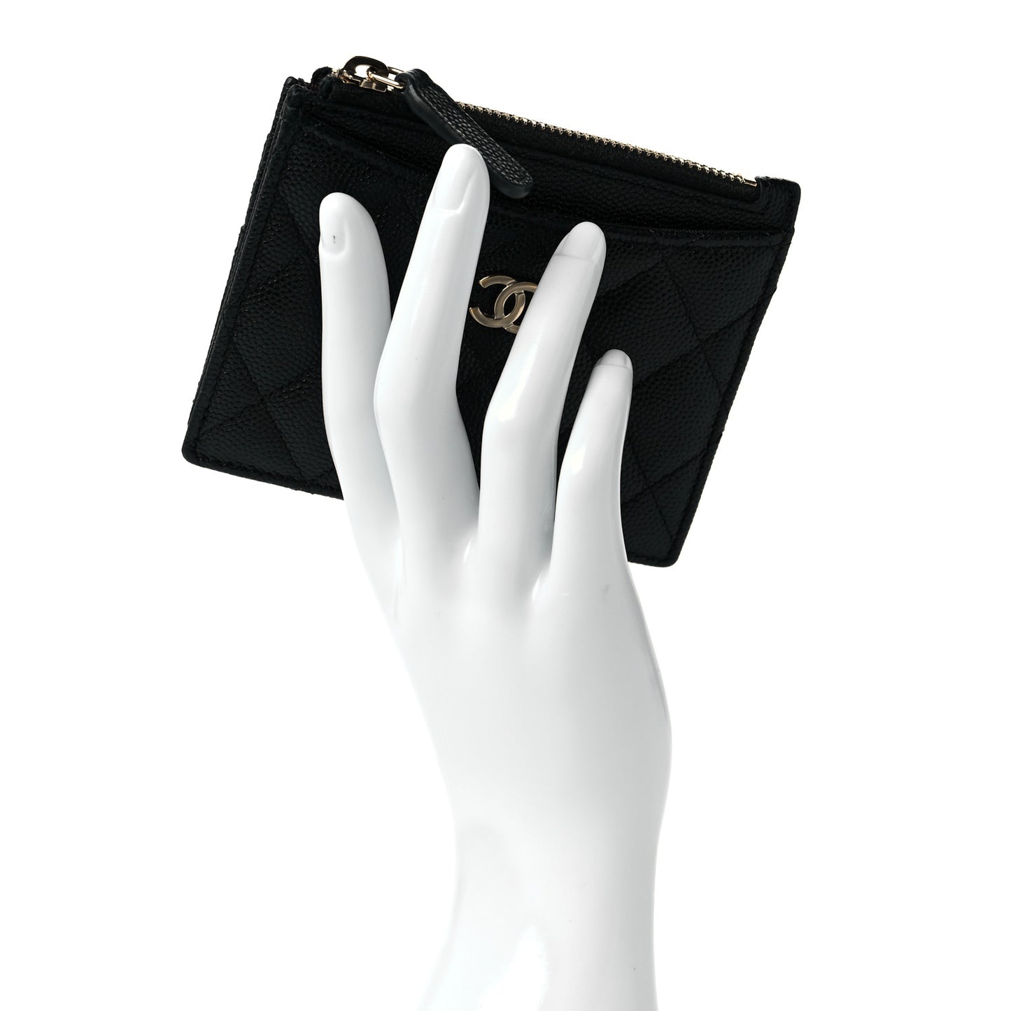 Caviar Quilted CC Zip Card Holder Black