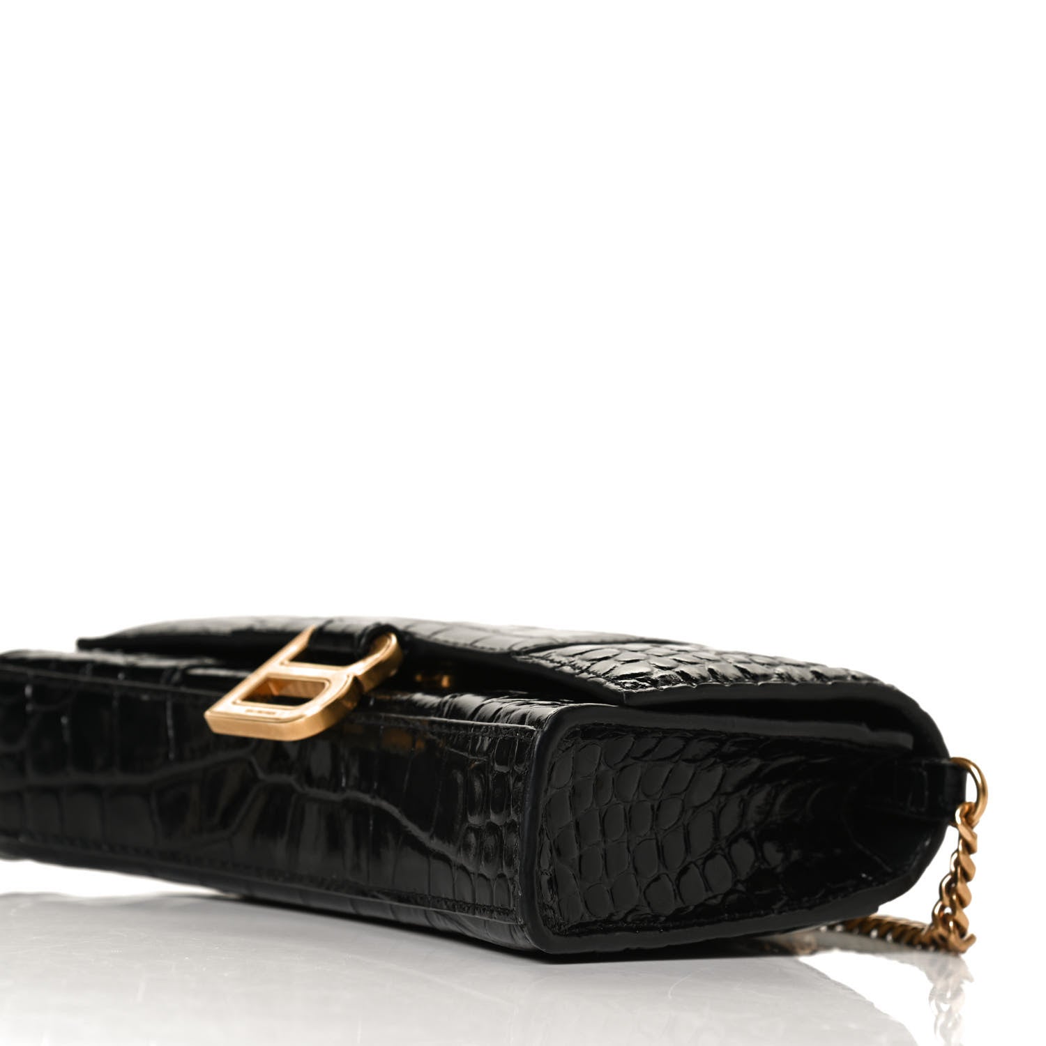 Balenciaga Shiny Calfskin Crocodile Embossed Hourglass Chain Bag Black 8 of 10