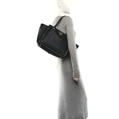 Valentino Garavani Pebbled Calfskin Medium Rockstud Tote Black 2 of 9