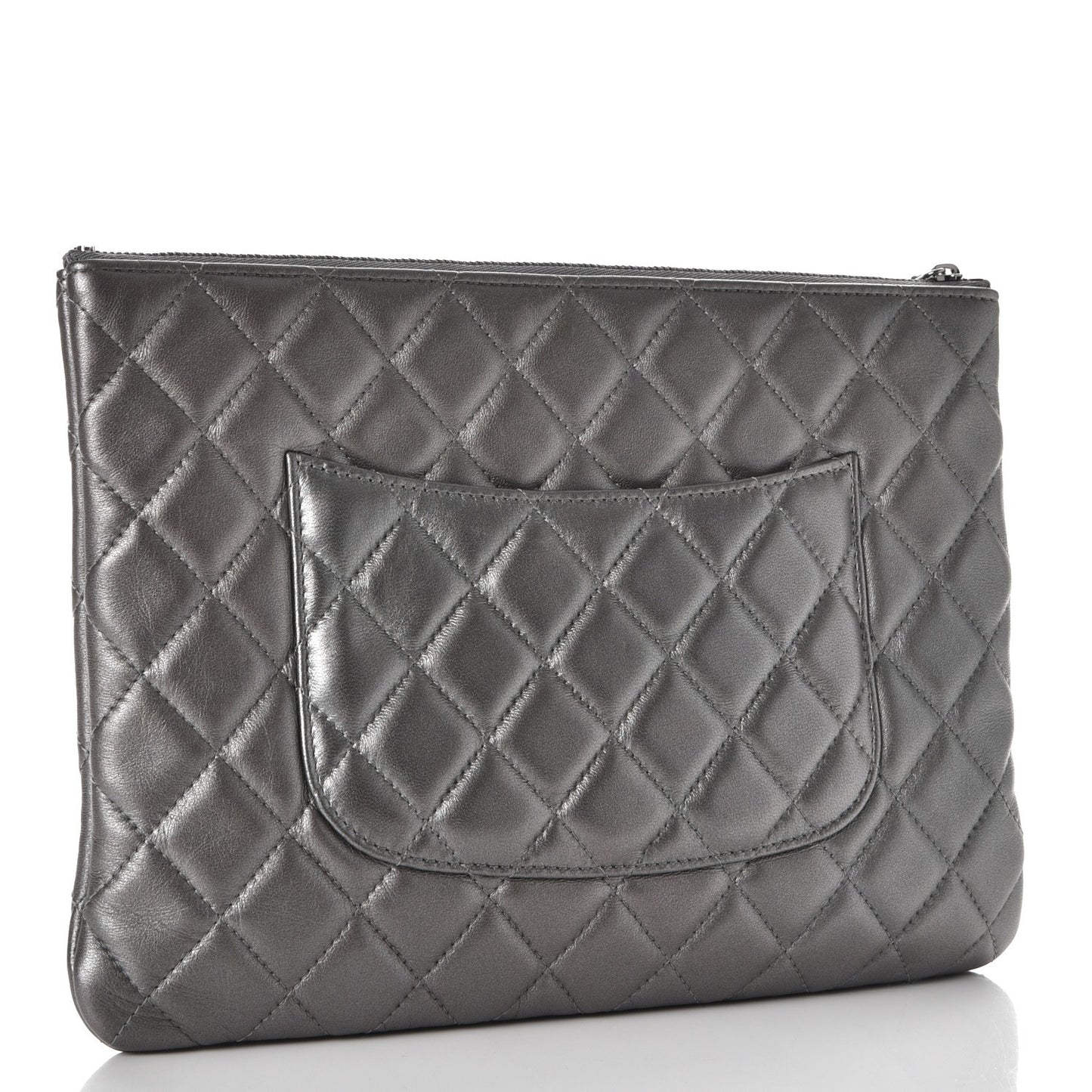 Metallic Lambskin Quilted Medium Cosmetic Case Silver