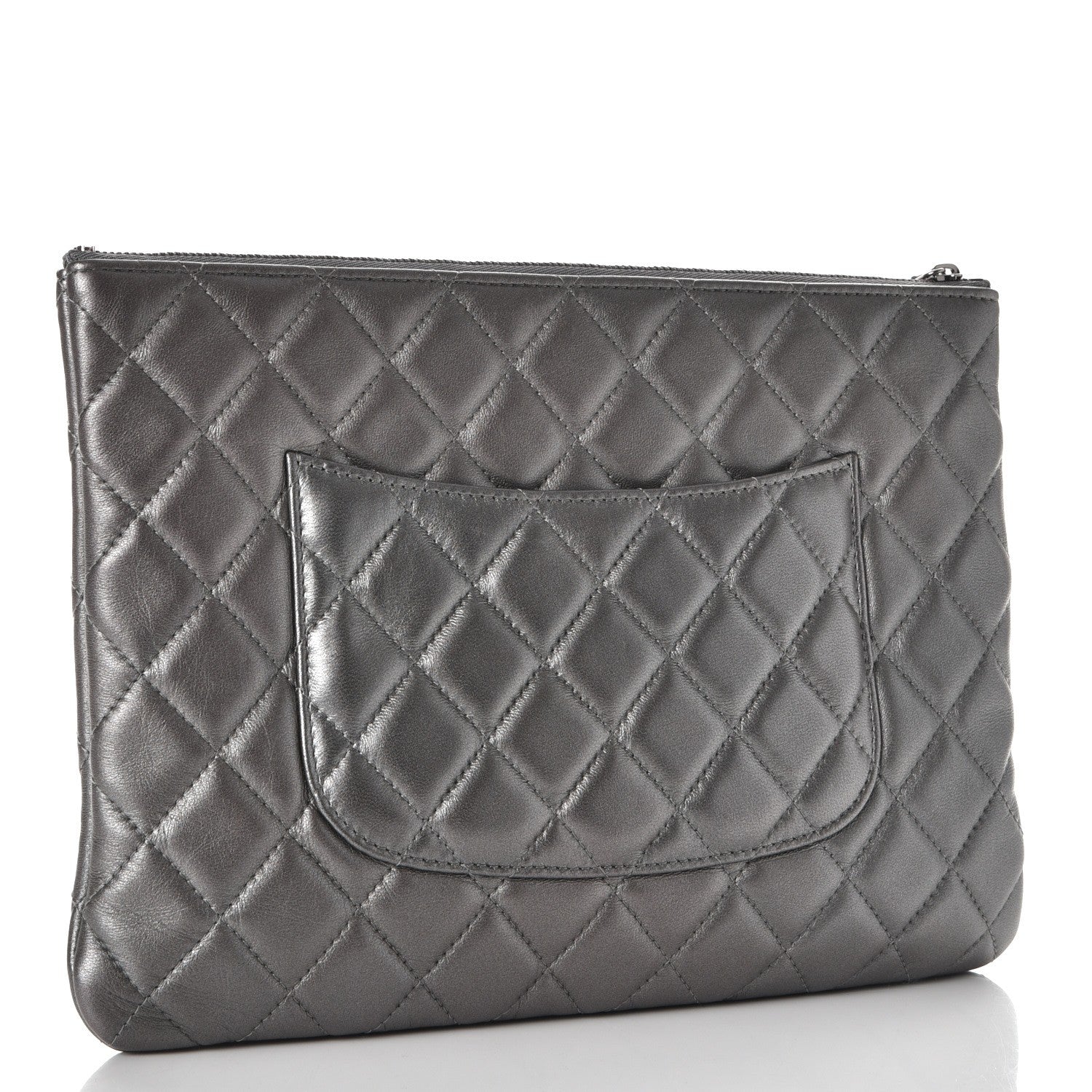 Chanel Metallic Lambskin Quilted Medium Cosmetic Case Silver 3 of 8