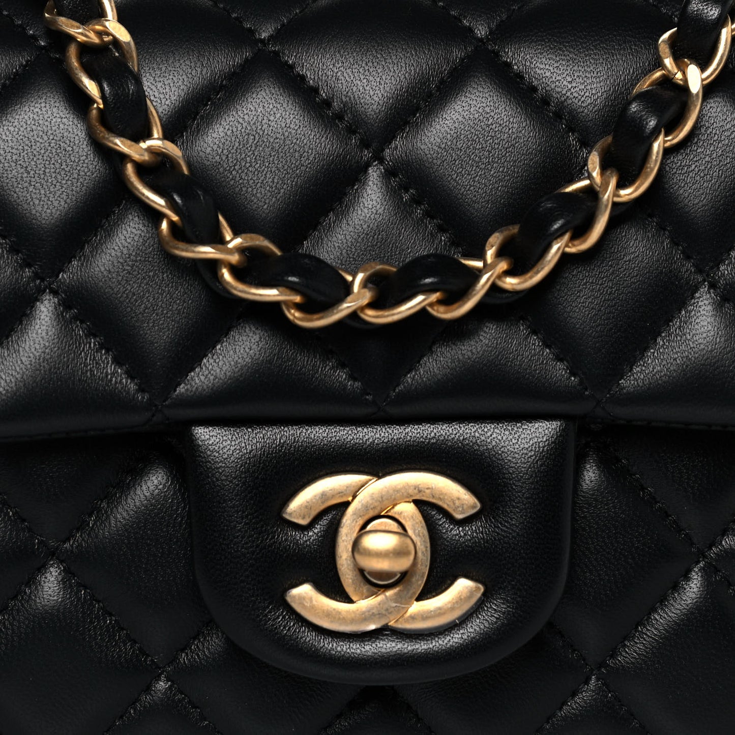 Lambskin Quilted Mini Rectangular Flap Black