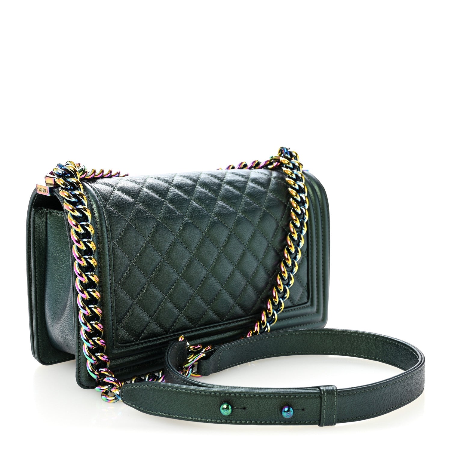 Chanel Iridescent Goatskin Quilted Medium Boy Flap Green 3 of 10