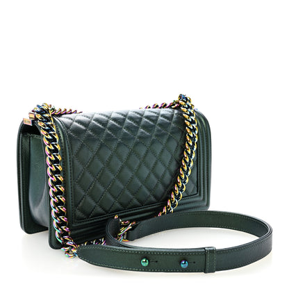 Chanel Iridescent Goatskin Quilted Medium Boy Flap Green 3 of 10