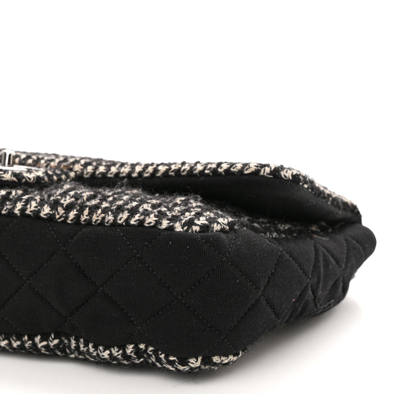 Chanel Tweed Jersey Quilted Medium Flap Black Ecru 9 of 9