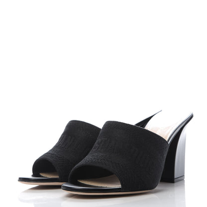 Christian Dior Cotton Embroidered D-Way Heeled Slide Sandal 39.5 Black 3 of 10