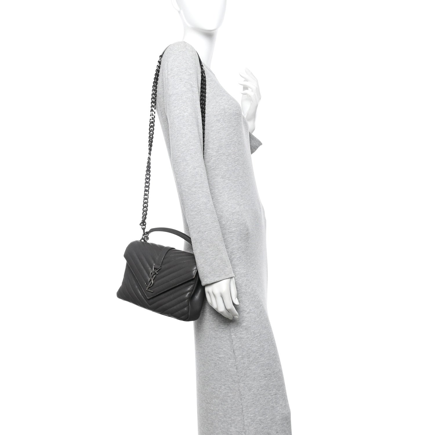 Saint Laurent Sheepskin Matelasse Chevron Monogram Medium College Bag Asphalt 2 of 10