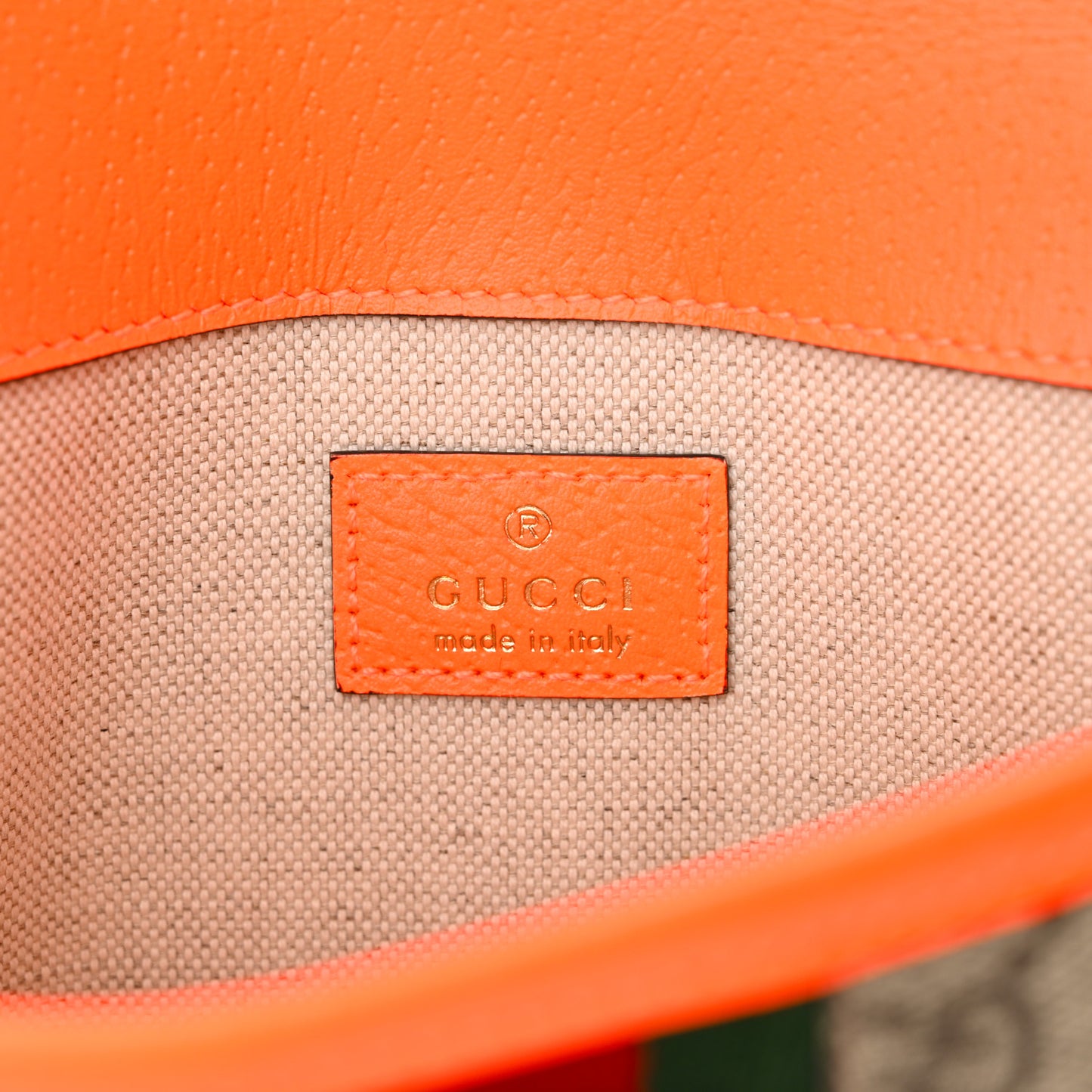 GG Supreme Monogram Web Small Ophidia Belt Bag Beige Ebony Orange Fluo