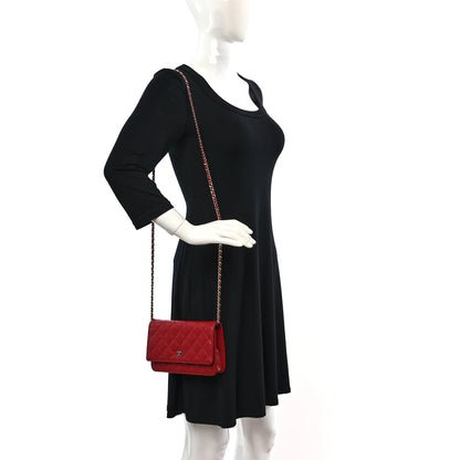 Chanel Caviar Quilted Wallet on Chain WOC Dark Red 3 of 14