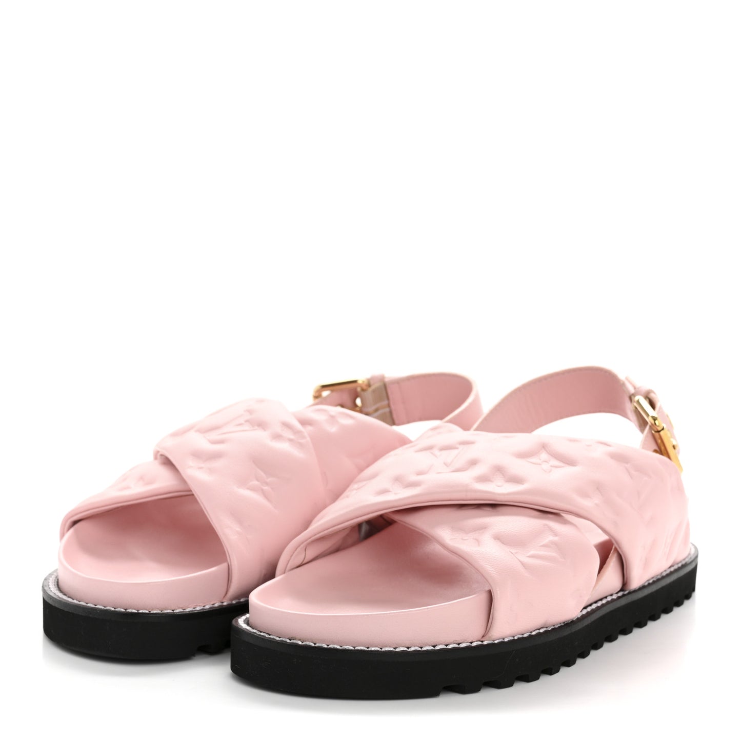 Lambskin Monogram Embossed Paseo Flat Comfort Sandals 37.5 Rose Clair