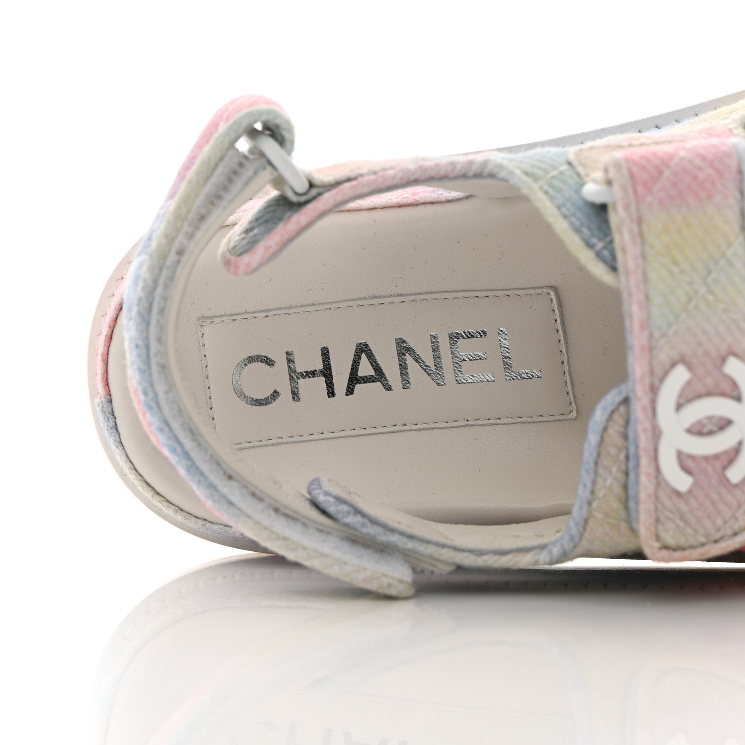 Chanel Printed Fabric Quilted Dad Sandals 35 Green Pink Blue 7 of 12