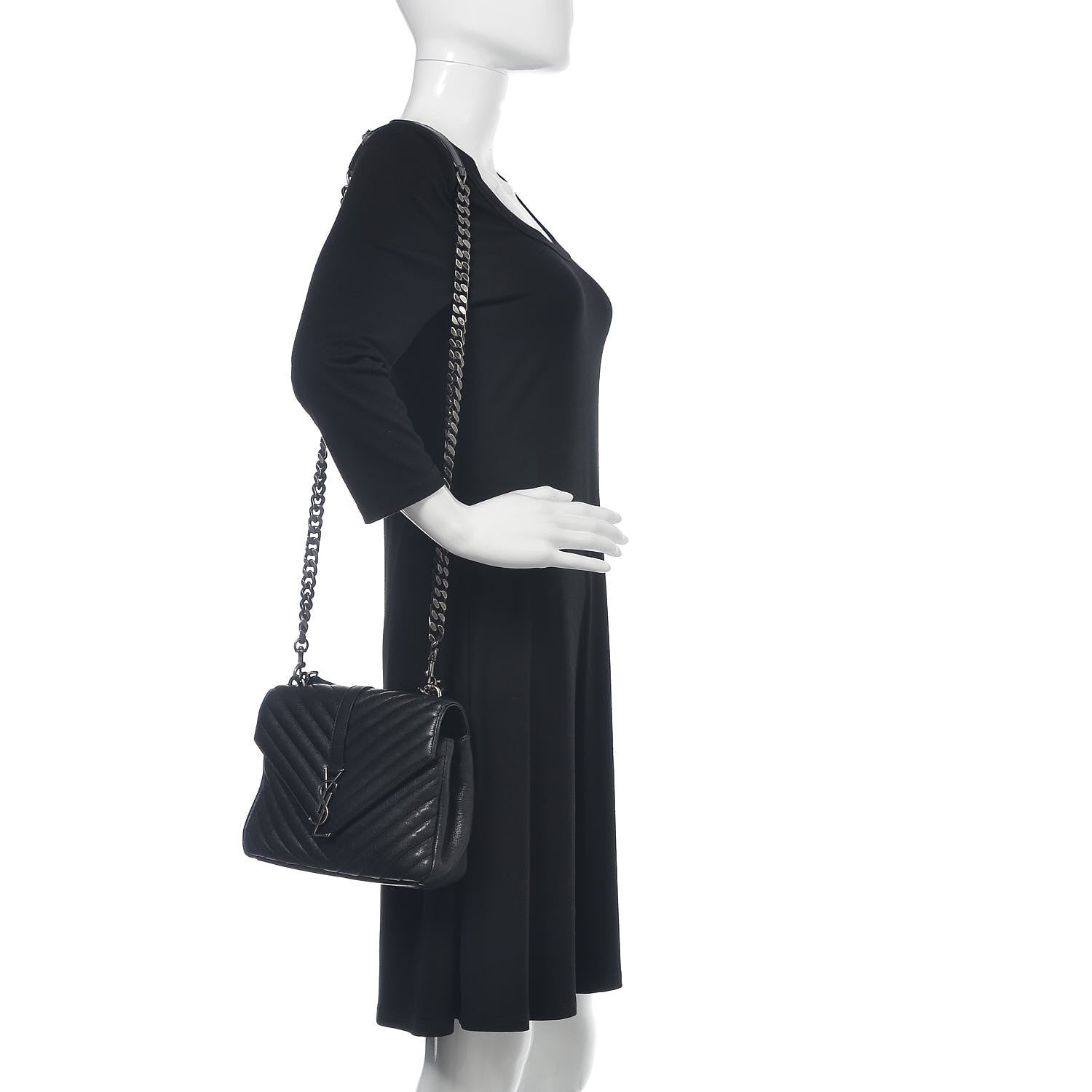 Saint Laurent Sheepskin Matelasse Chevron Monogram Medium College Bag Black 2 of 16