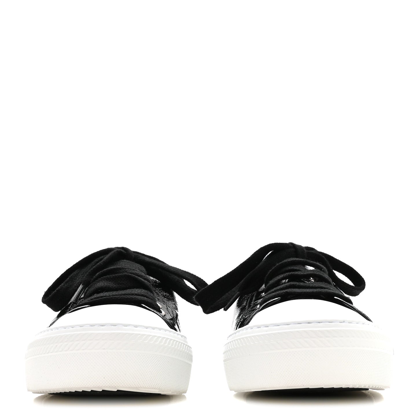 Patent Naplak Triangle Logo Womens Low Top Sneakers 39.5 Black White