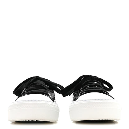 Prada Patent Naplak Triangle Logo Womens Low Top Sneakers 39.5 Black White 3 of 8