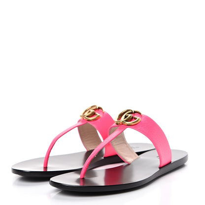 Gucci Calfskin GG Marmont Thong Sandals 37 Fuxia Fluo 3 of 11