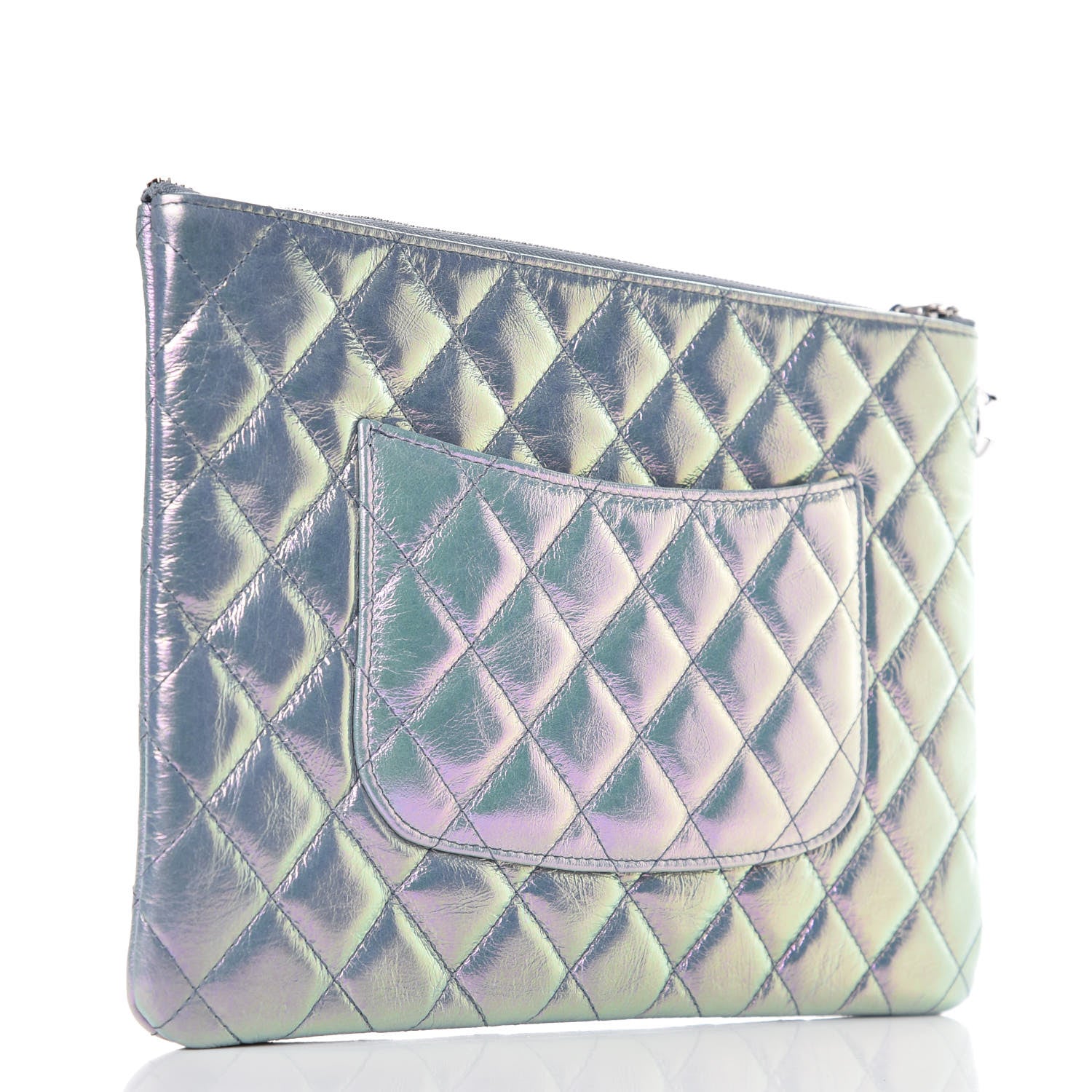 Chanel Iridescent Crumpled Calfskin Medium Cosmetic Case Purple 3 of 10