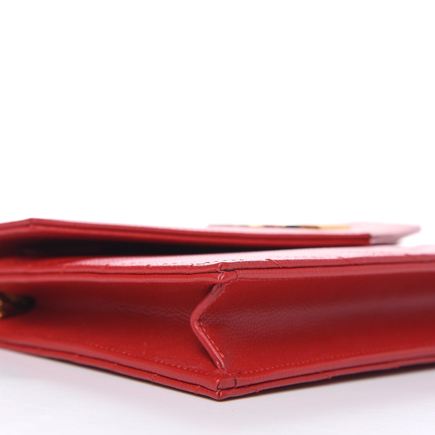 Grain De Poudre Matelasse Chevron Monogram Envelope Chain Wallet New Red