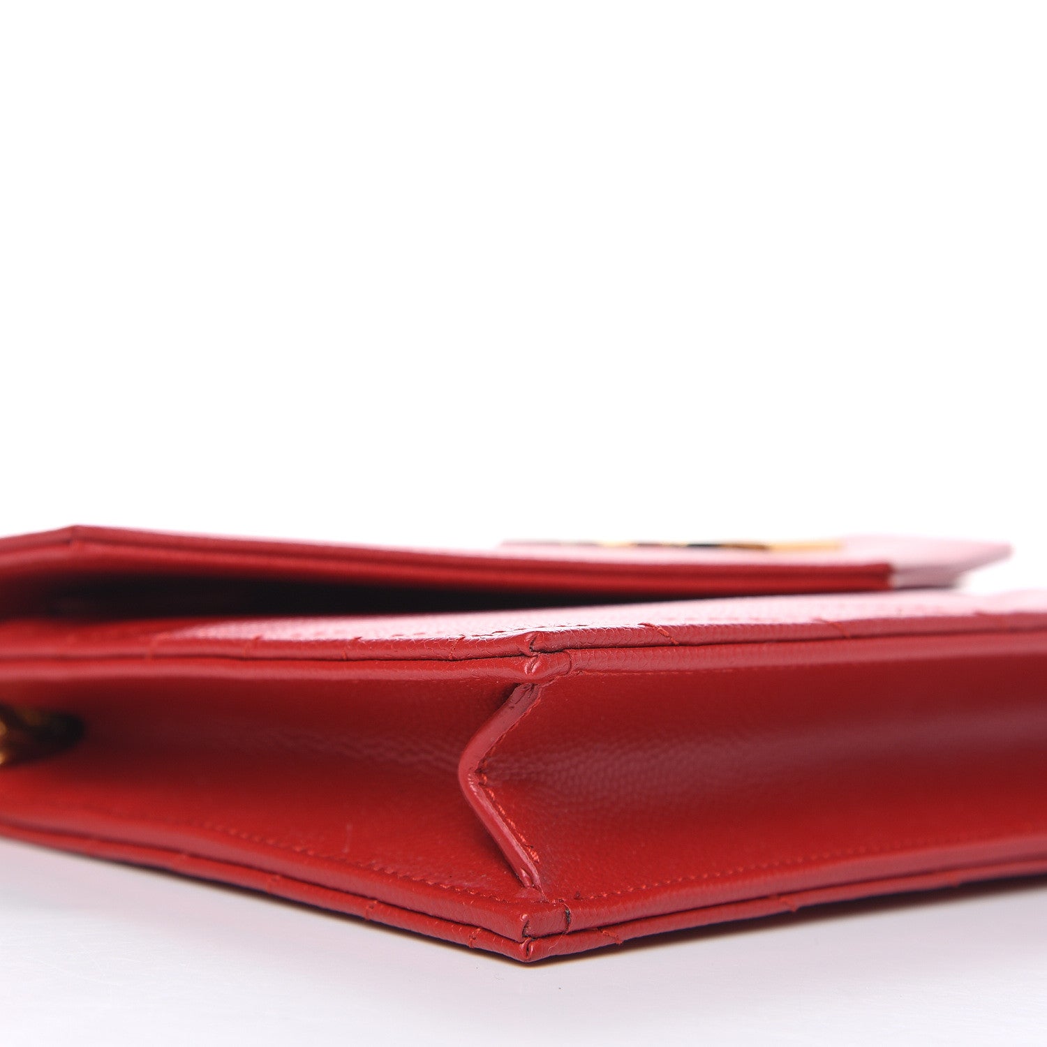 Saint Laurent Grain De Poudre Matelasse Chevron Monogram Envelope Chain Wallet New Red 8 of 10