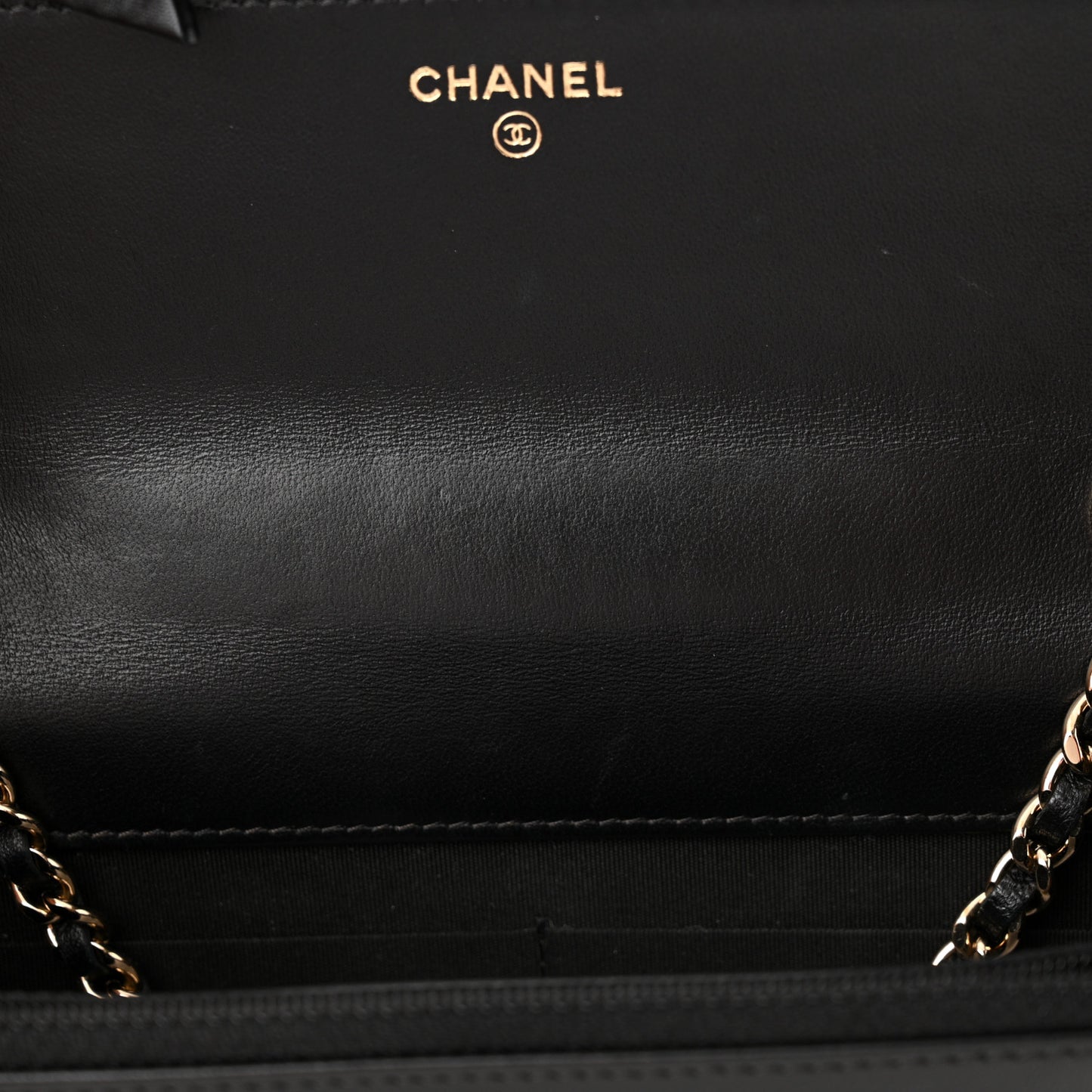 Lambskin Chevron Quilted Trendy CC Wallet On Chain WOC Black