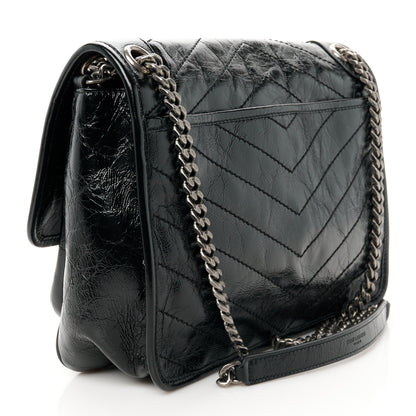 Saint Laurent Crinkled Calfskin Matelasse Monogram Medium Niki Chain Satchel Black 3 of 11