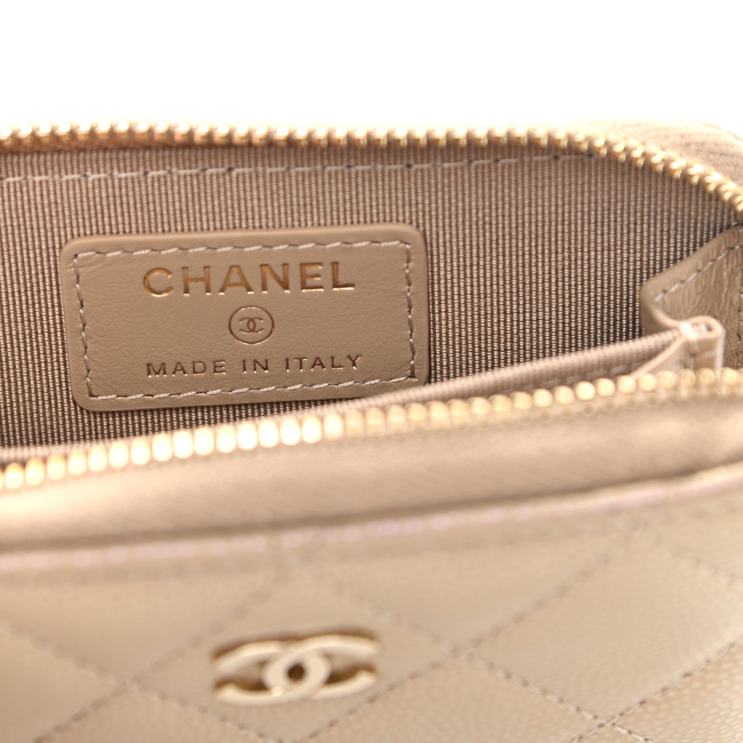 Chanel Iridescent Caviar Quilted Zip Around Coin Purse Beige 6 of 9