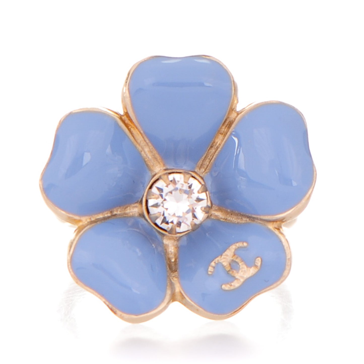 Enamel Crystal CC Camellia Ring 5 Blue