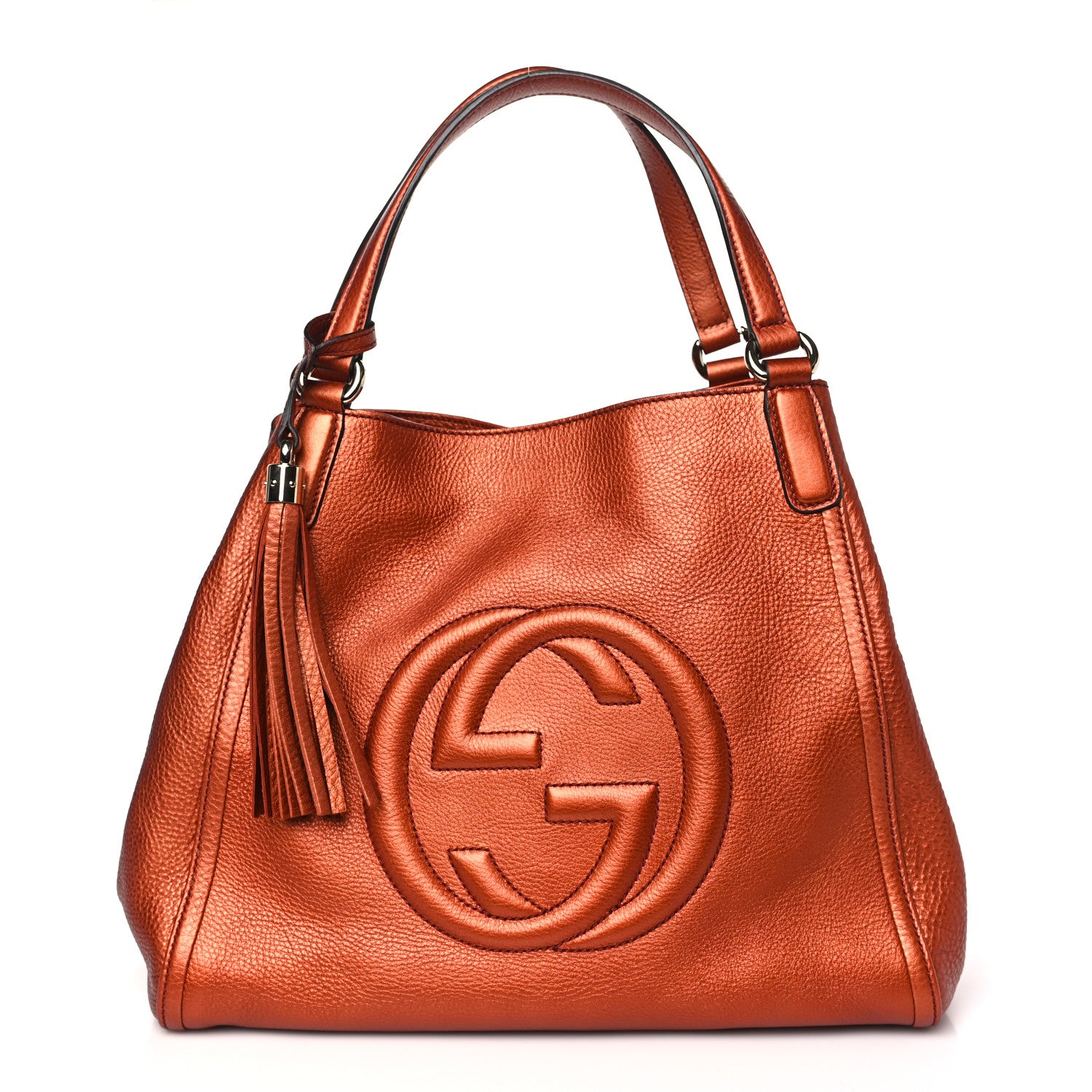 Gucci Metallic Pebbled Calfskin Medium Soho Shoulder Bag Orange 1 of 10