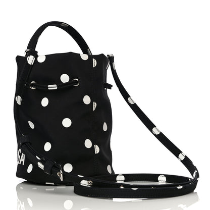 Balenciaga Recycled Sport Nylon Polka Dot Logo Embroidered Wheel Drawstring Bucket Bag XS Black White 3 of 9