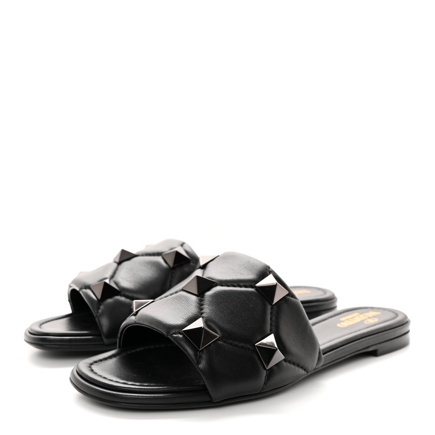 Nappa Roman Stud Flat Slide Sandals 38 Black