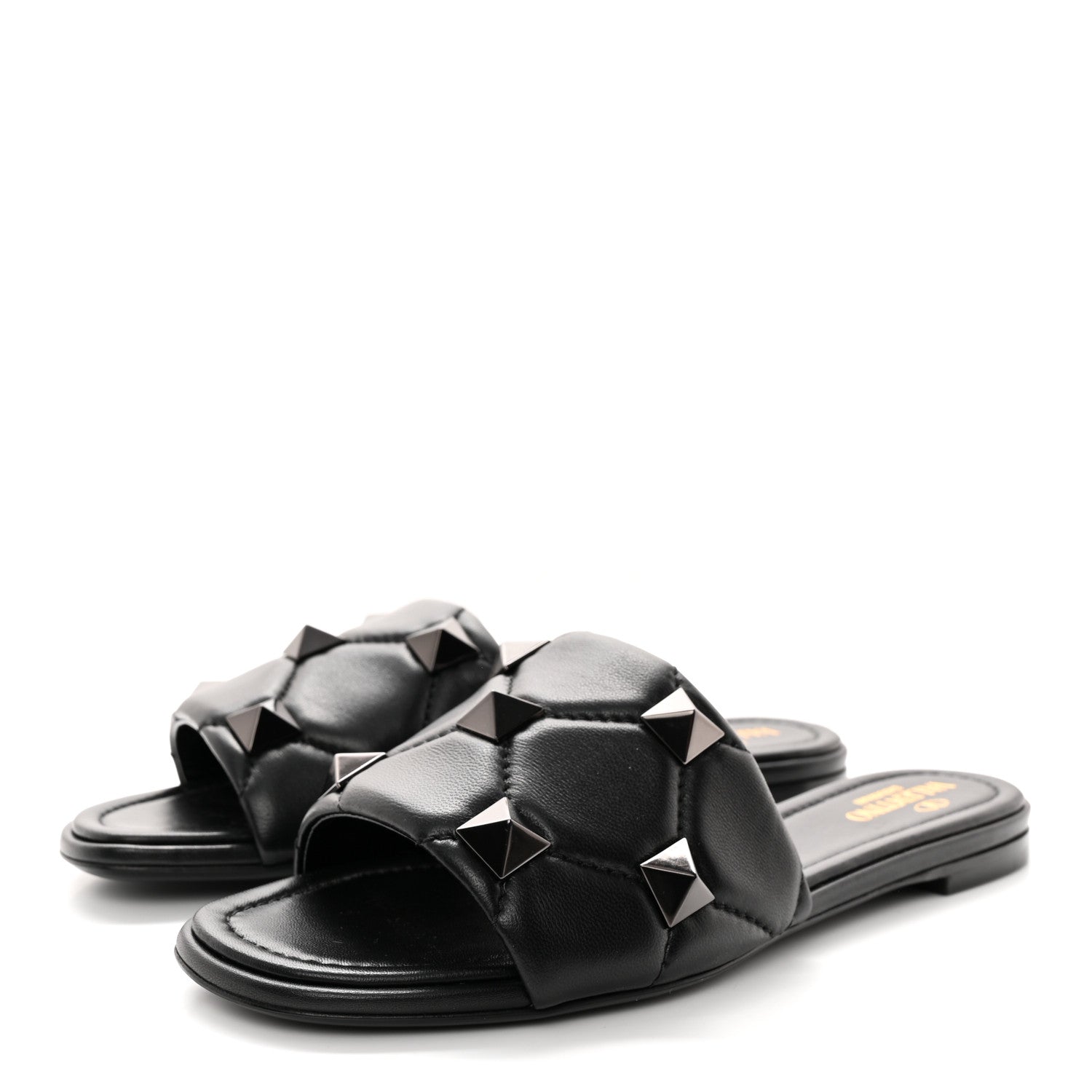 Valentino Garavani Nappa Roman Stud Flat Slide Sandals 38 Black 3 of 11