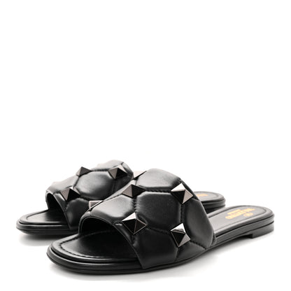 Valentino Garavani Nappa Roman Stud Flat Slide Sandals 38 Black 3 of 11