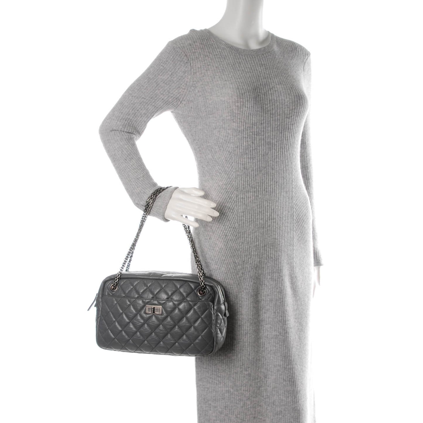 Aged Calfskin Quilted Medium Reissue Camera Case Grey