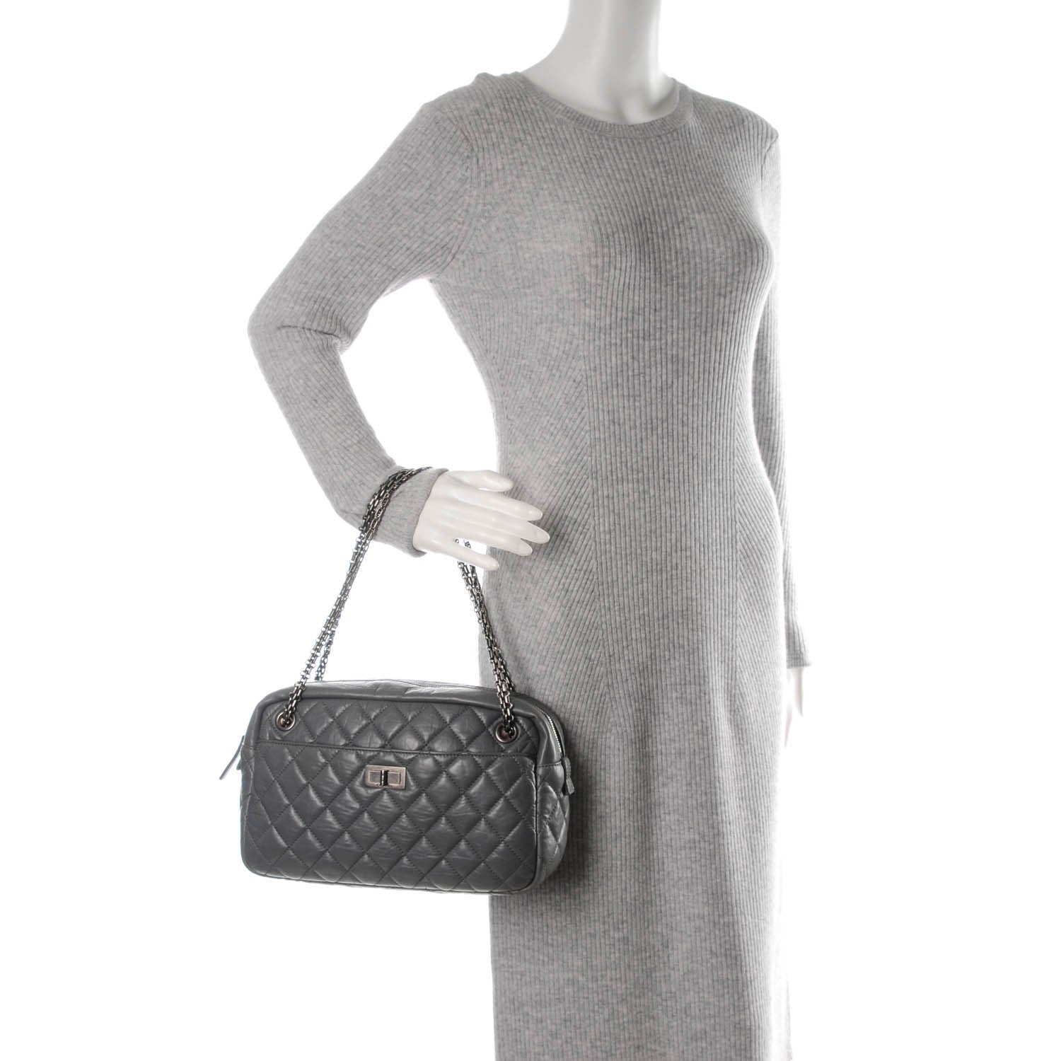 Chanel Aged Calfskin Quilted Medium Reissue Camera Case Grey 2 of 7
