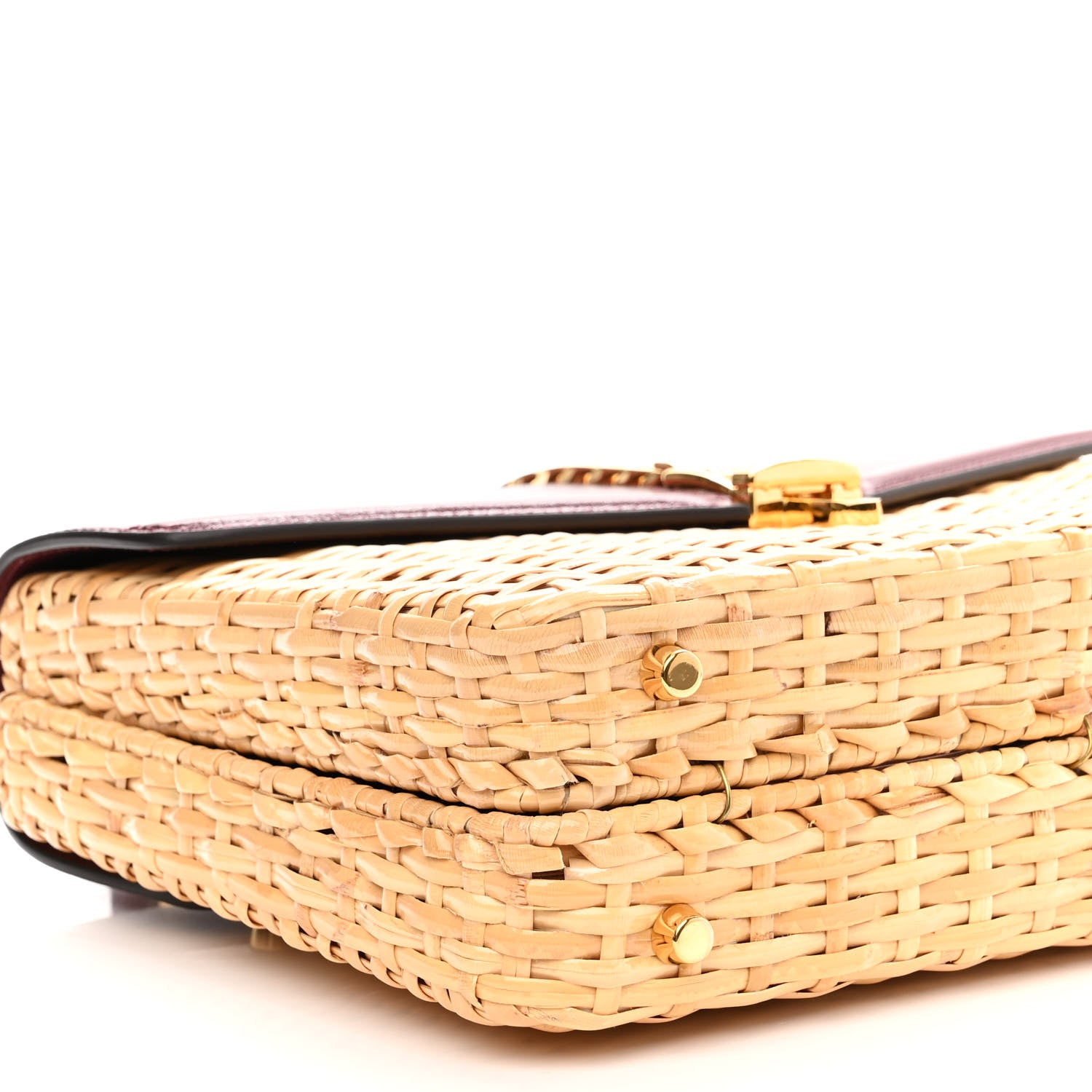 Gucci Wicker Calfskin Small Sylvie Top Handle Bag Naturale Rubicund 9 of 10