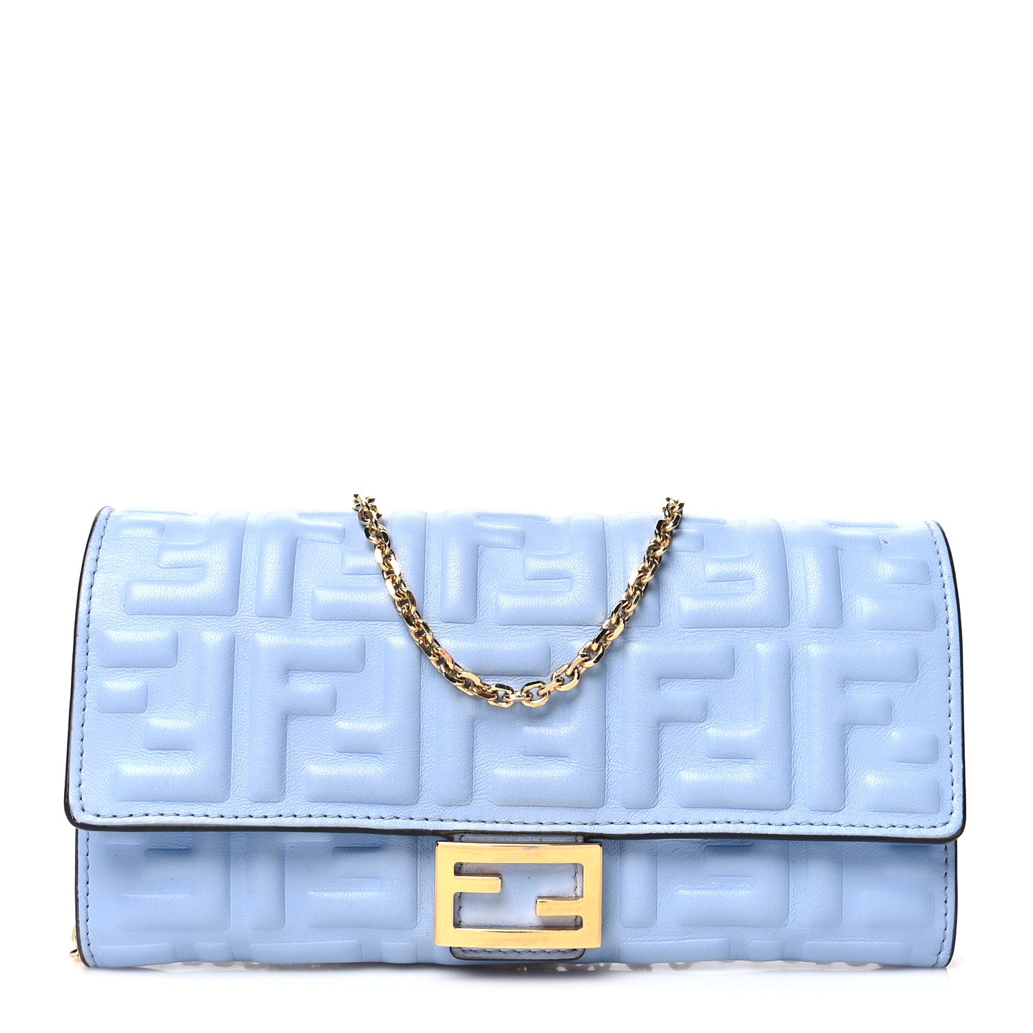 Fendi Nappa Matisse FF Embossed Continental Wallet on Chain Placid Blue 1 of 13