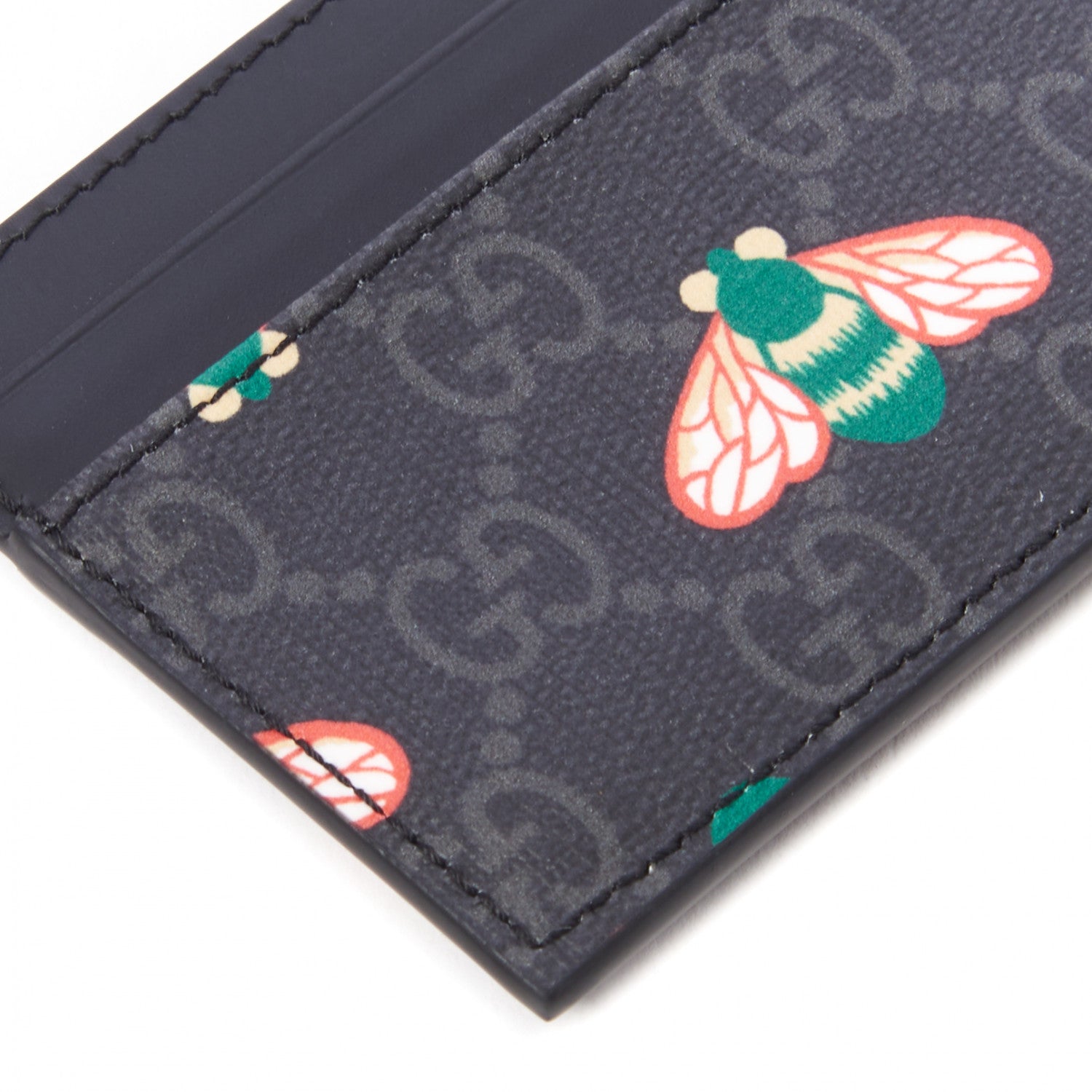 Gucci GG Supreme Monogram Bee Multicolor Appia Calfskin Card Holder Black Multicolor 5 of 7
