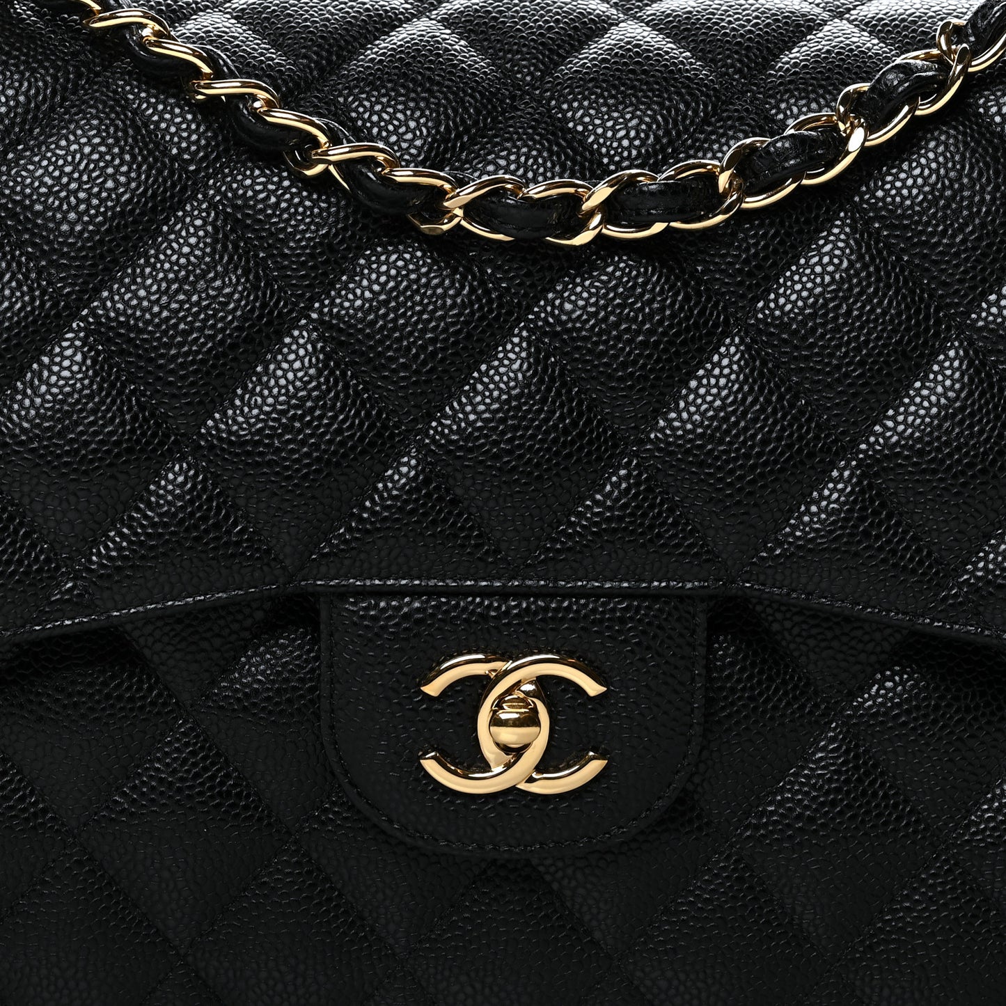 Caviar Quilted Jumbo Double Flap Black