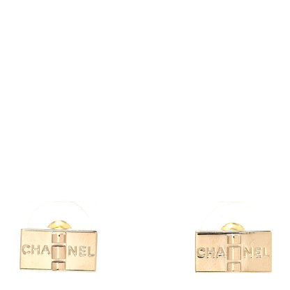 Chanel Metal 2.55 Logo Plate Earrings Gold 1 of 4