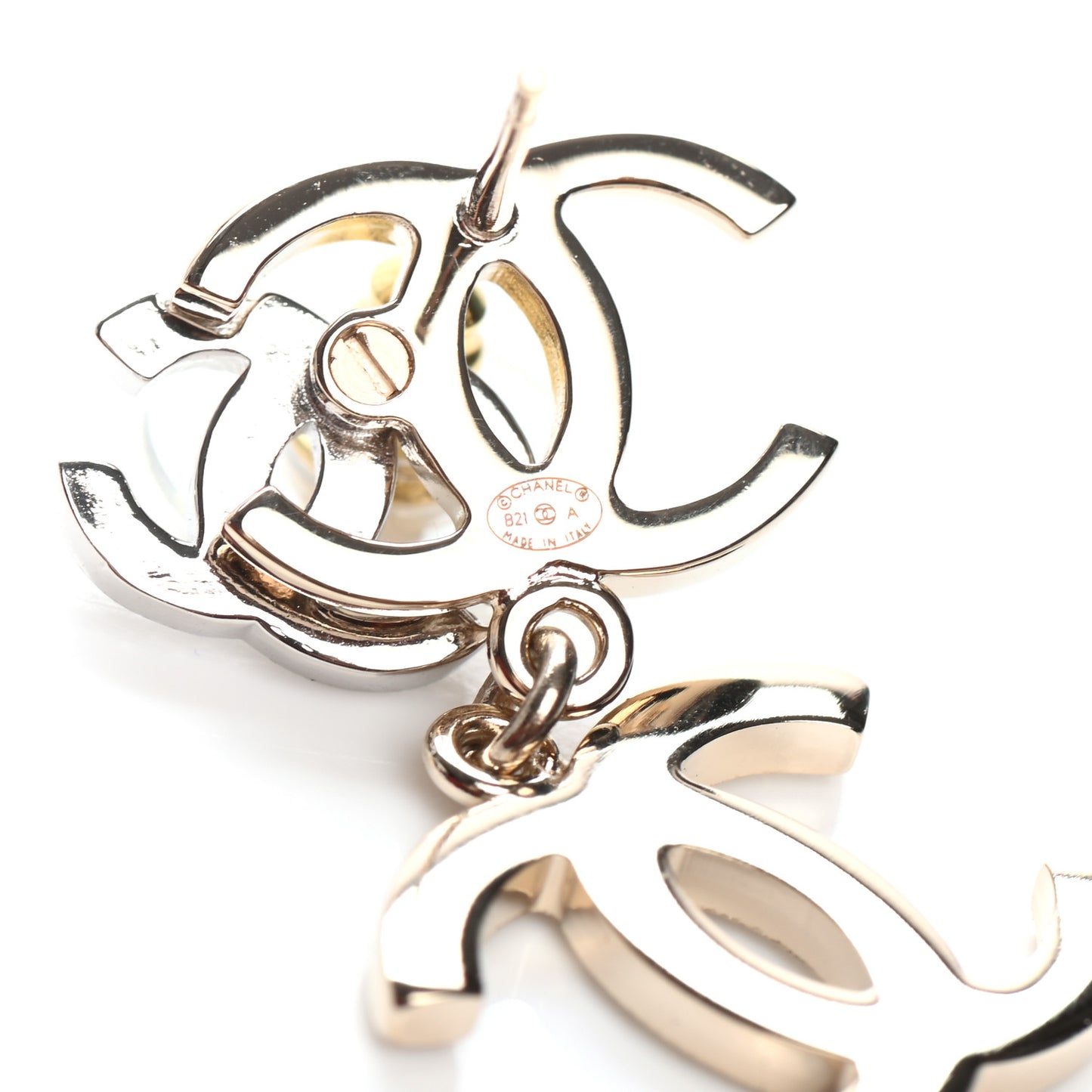 Crystal Pearl CC Drop Earrings Gold