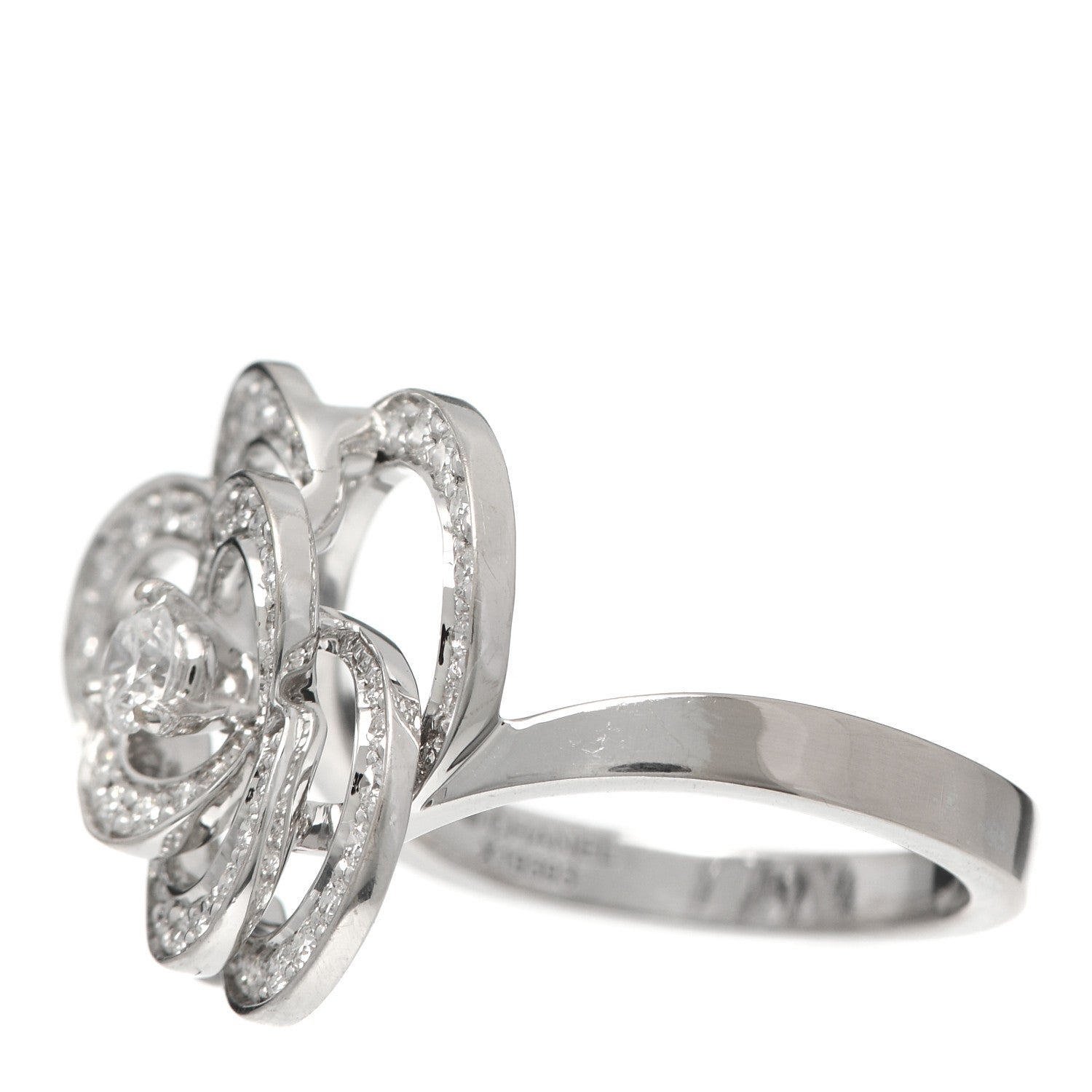 Chanel 18K White Gold Diamond Fil de Camélia Ring 53 6.25 3 of 6