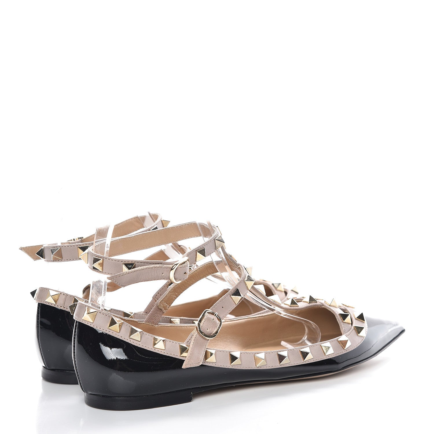 Valentino Garavani Patent Rockstud Cage Ballerina Flats 37 Black Poudre 4 of 14