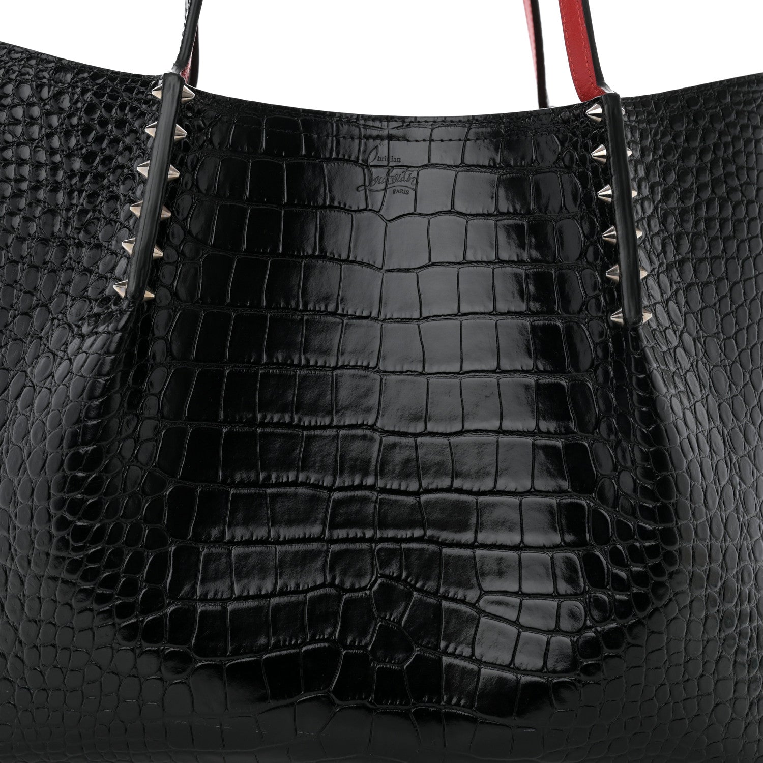 Christian Louboutin Calfskin Crocodile Embossed Spikes Large Cabarock Black 7 of 9