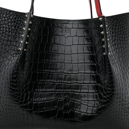 Christian Louboutin Calfskin Crocodile Embossed Spikes Large Cabarock Black 7 of 9