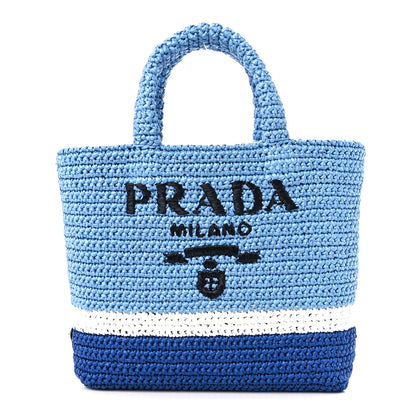 Prada Yarn Raffia Effect Crochet Small Logo Tote Celeste Blue 1 of 11