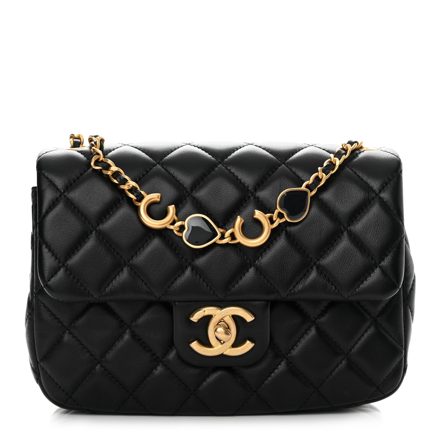 Chanel Lambskin Enamel Quilted Small Coco Hearts Flap Black 1 of 11