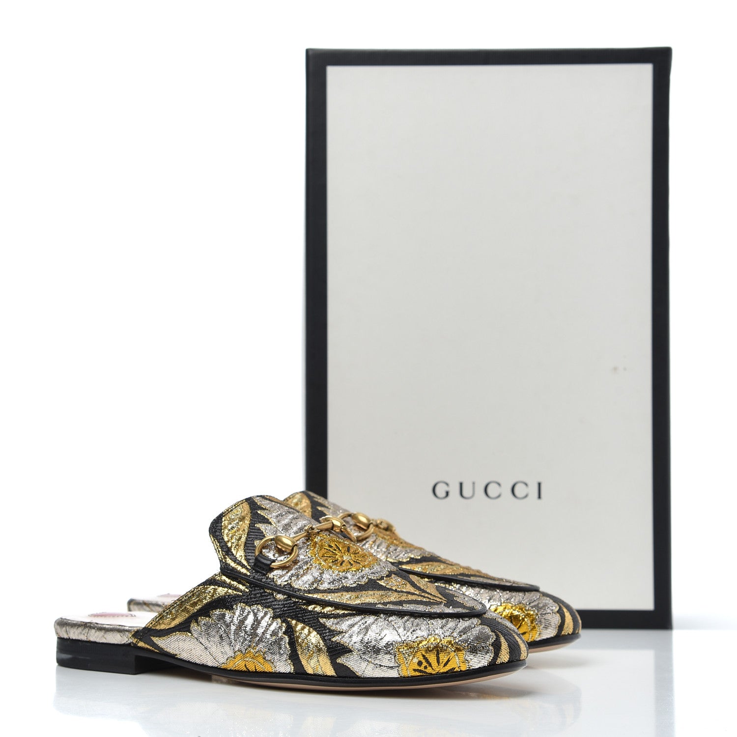 Gucci Jacquard Floral Womens Princetown Slippers 36.5 Oro Black 11 of 11