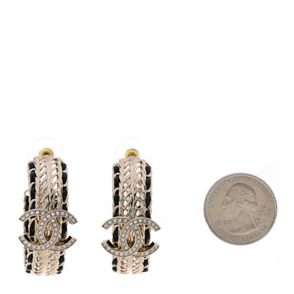 Chanel Crystal Lambskin CC Double Chain Hoop Earrings Gold Black 2 of 5
