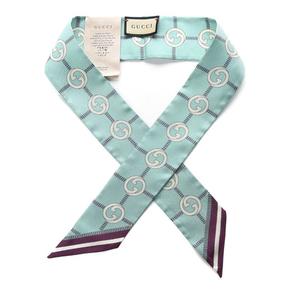 Gucci Silk Twill Networkina Neck Bow Scarf Teal Dark Purple 1 of 3