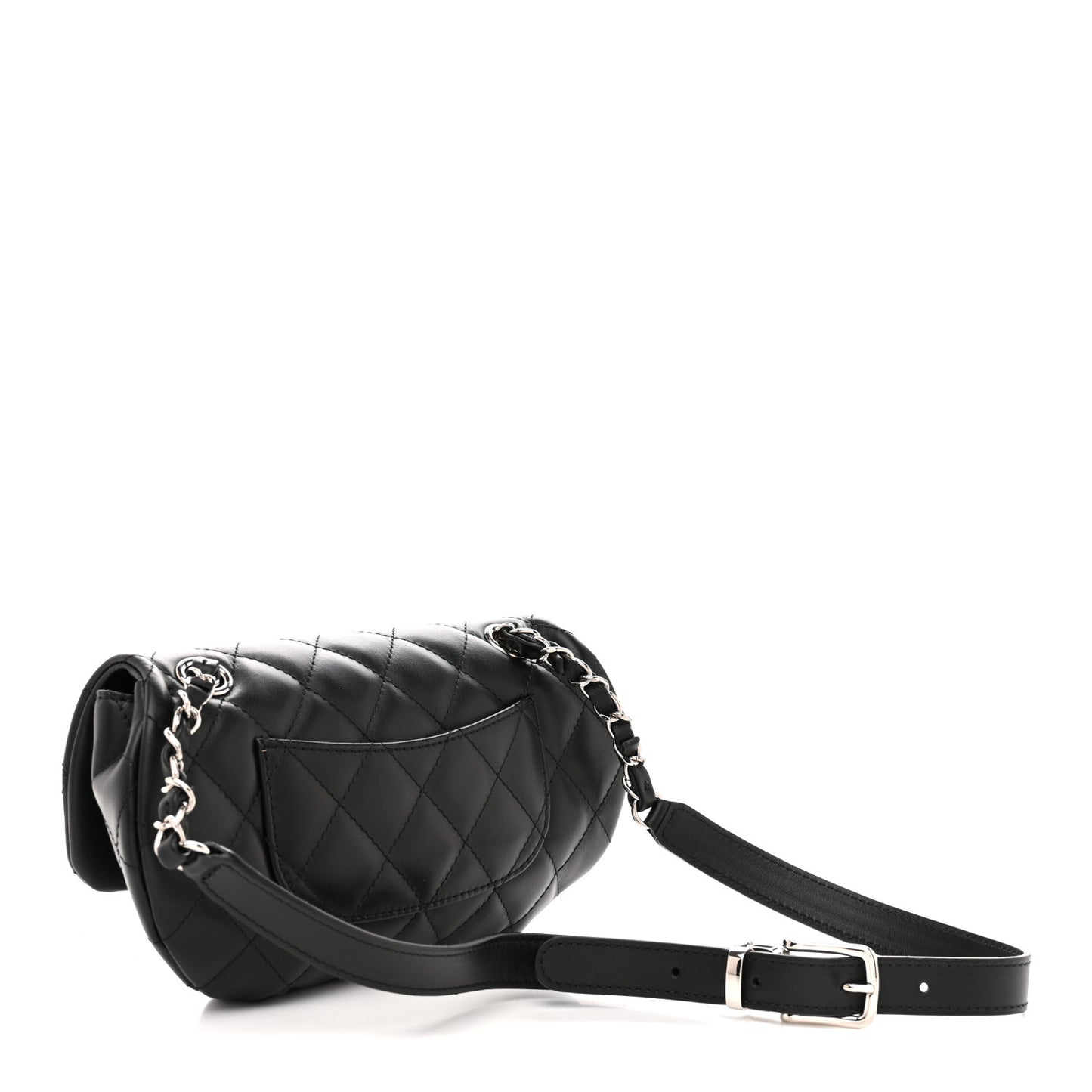 Calfskin Quilted CC Uniform Flap Belt Bag Black