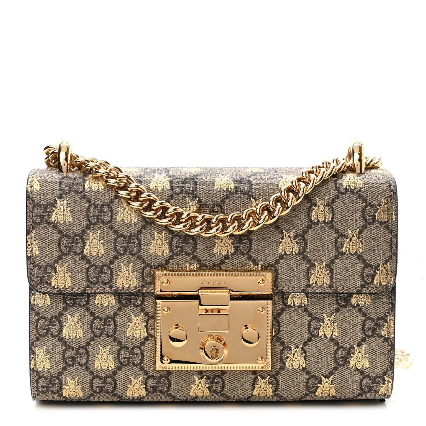 GG Supreme Monogram Bees Small Padlock Shoulder Bag Black